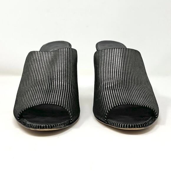 Chanel Striped Suede Peep Toe Mule Sandals with Logo Heel - Size 40.5 - Picture 4 of 10